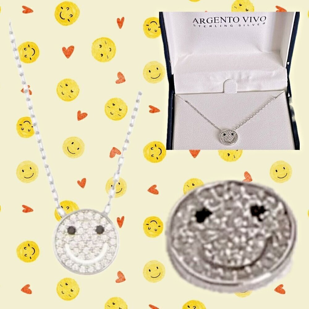 Argento Vivo Sterling Silver Crystal Pave Accent Happy Face Pendant Necklace    